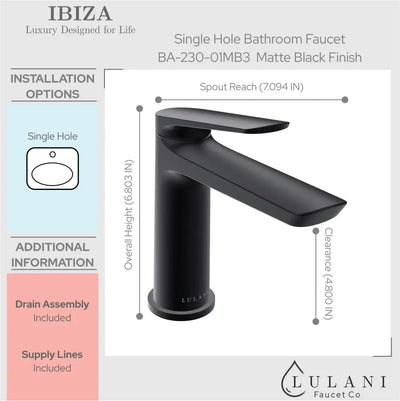 Ibiza - Single Hole Bathroom Faucet with drain assembly Matte Black