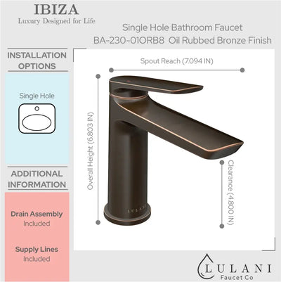Ibiza 1 handle single hole Bathroom Faucet with drain assembly in Oil Rubbed Bronze finish