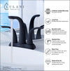 Kauai 2 Handle Centerset Brass Bathroom Faucet with drain assembly in Matte Black finish