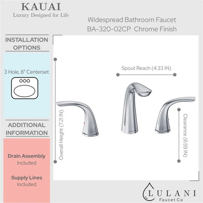 Kauai - Widespread Bathroom Faucet with drain assembly Chrome