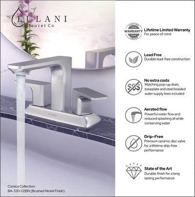 Corsica - Centerset Bathroom Faucet with drain assembly Brushed Nickel