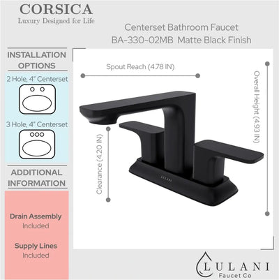 Corsica - Centerset Bathroom Faucet with drain assembly Matte Black