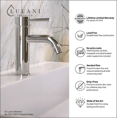 St. Lucia - Single Hole Bathroom Faucet with drain assembly in Chrome