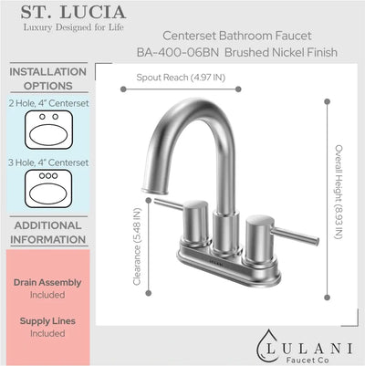 St. Lucia - Centerset Bathroom Faucet with drain assembly Brushed Nickel