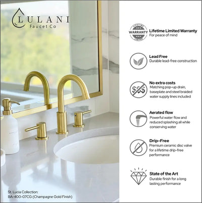 St. Lucia - Widespread Bathroom Faucet with drain assembly in Champagne Gold