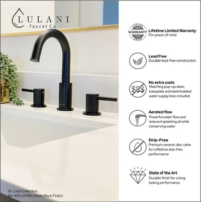 St. Lucia - Widespread Bathroom Faucet with drain assembly in Matte Black