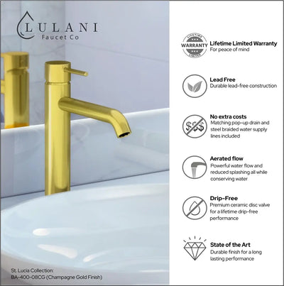 St. Lucia - Vessel Height Bathroom Faucet with drain assembly in Champagne Gold