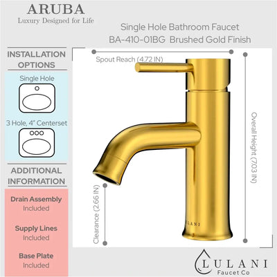 Brushed Gold Aruba - Single Hole Stainless Steel Bathroom Faucet with drain assembly