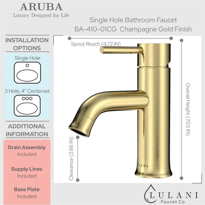 Champagne Gold Aruba - Single Hole Stainless Steel Bathroom Faucet with drain assembly