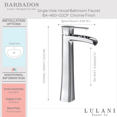 Barbados - Vessel Style Bathroom Faucet with drain assembly in Chrome finish