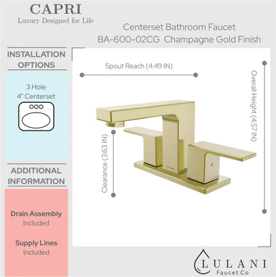 Capri -Centerset Bathroom Faucet with drain assembly Champagne Gold