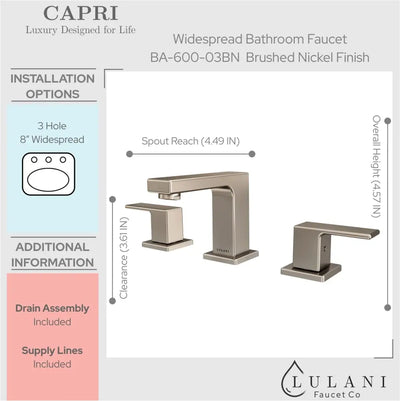 Capri - Widespread Bathroom Faucet with drain assembly Brushed Nickel