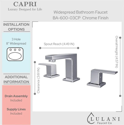 Capri - Widespread Bathroom Faucet with drain assembly Chrome