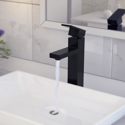 Santorini - Stainless Steel Vessel Bathroom Faucet with drain assembly in Steel Black finish