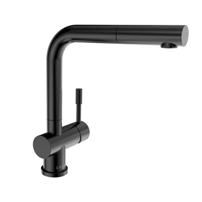 Nassau Stainless Steel 1 Handle Pull-Out Swivel Kitchen Faucet with PVD Finish Includes Baseplate in Steel Black finish