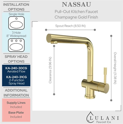 Nassau - Stainless Steel Pull-Out Kitchen Faucet (Aerated spray head) Champagne Gold