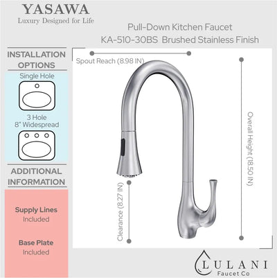Stainless Steel Pull-Down Kitchen Faucet Brushed Stainless